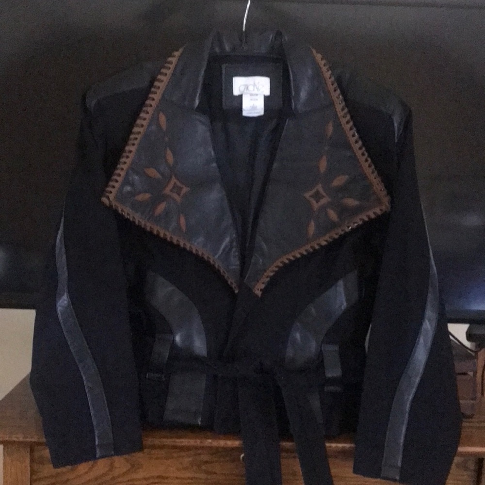 Jacket, lined, like new, black with dark orange trim